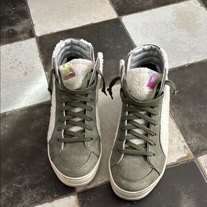 P448  High-Top Sneakers in Olive and Sherpa-39